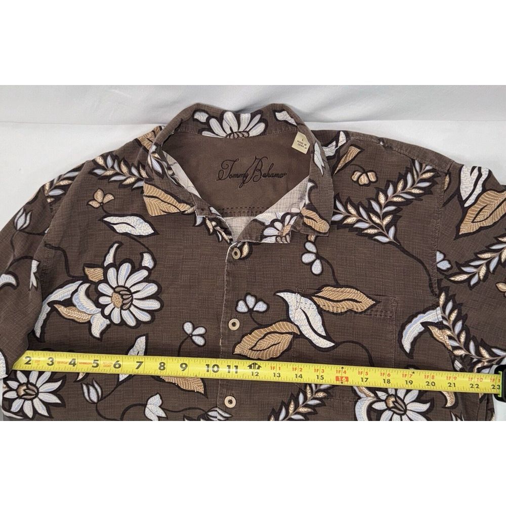 Tommy‎ Bahama Mens L Brown Floral Print Short Sleeve Button Up Silk Shirt - Picture 6 of 6